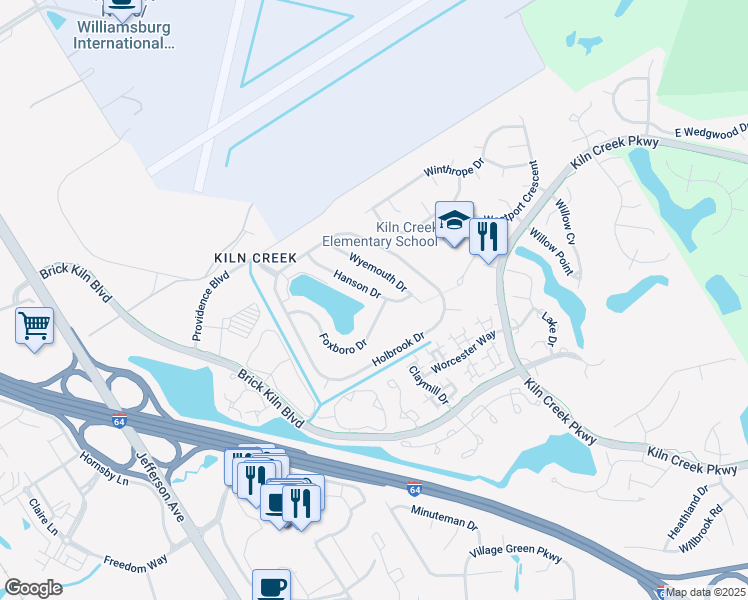 map of restaurants, bars, coffee shops, grocery stores, and more near 932 Hanson Drive in Newport News