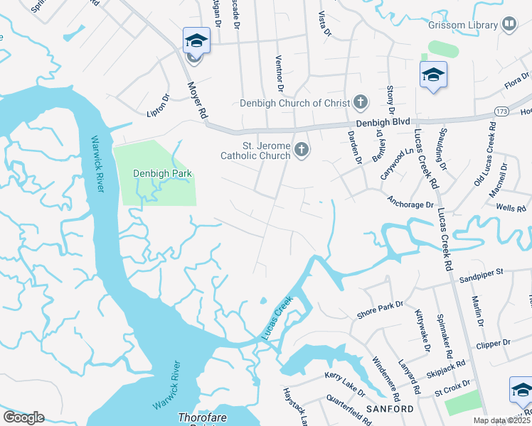 map of restaurants, bars, coffee shops, grocery stores, and more near 62 Garrow Road in Newport News