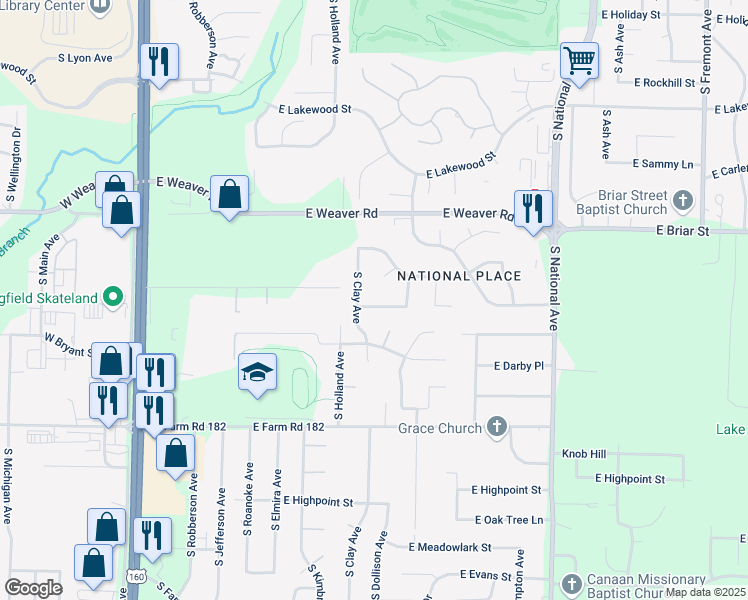 map of restaurants, bars, coffee shops, grocery stores, and more near 865 East Turnbridge Street in Springfield