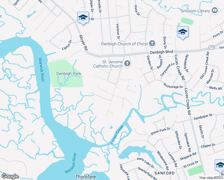 map of restaurants, bars, coffee shops, grocery stores, and more near 62 Garrow Road in Newport News