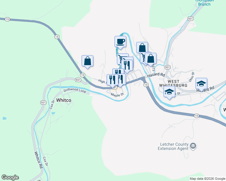 map of restaurants, bars, coffee shops, grocery stores, and more near 15-67 Dayton Street in Whitesburg