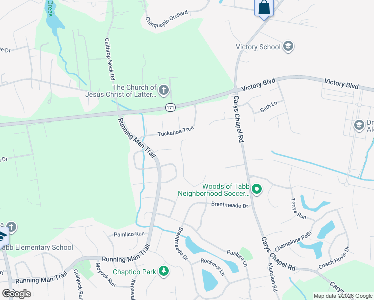 map of restaurants, bars, coffee shops, grocery stores, and more near 206 Rosetta Dr in Yorktown