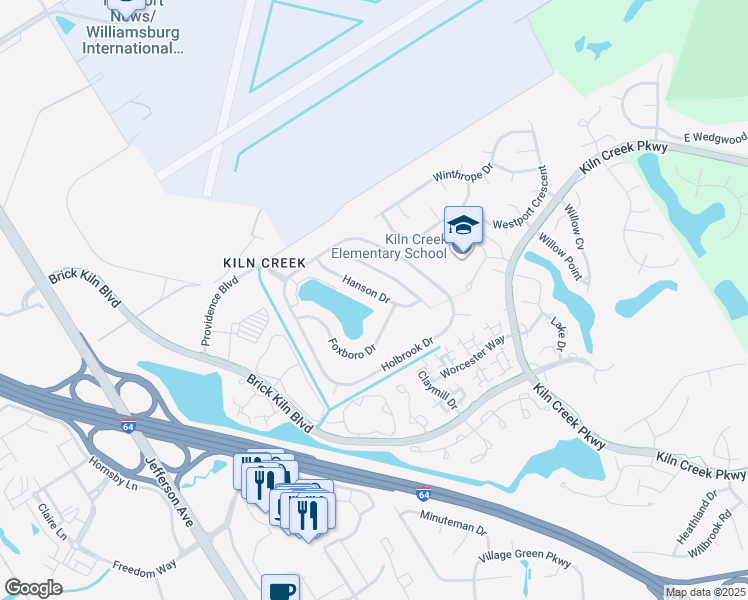 map of restaurants, bars, coffee shops, grocery stores, and more near 928 Hanson Drive in Newport News
