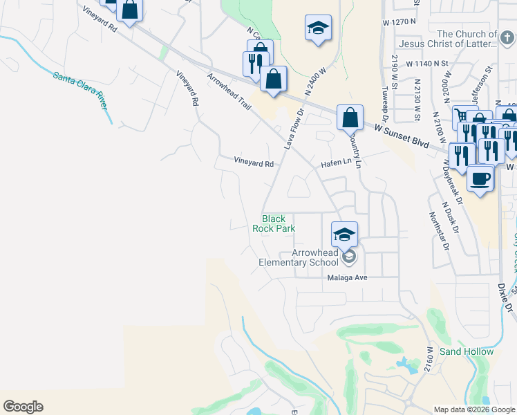map of restaurants, bars, coffee shops, grocery stores, and more near 705 Lava Flow Drive in Santa Clara