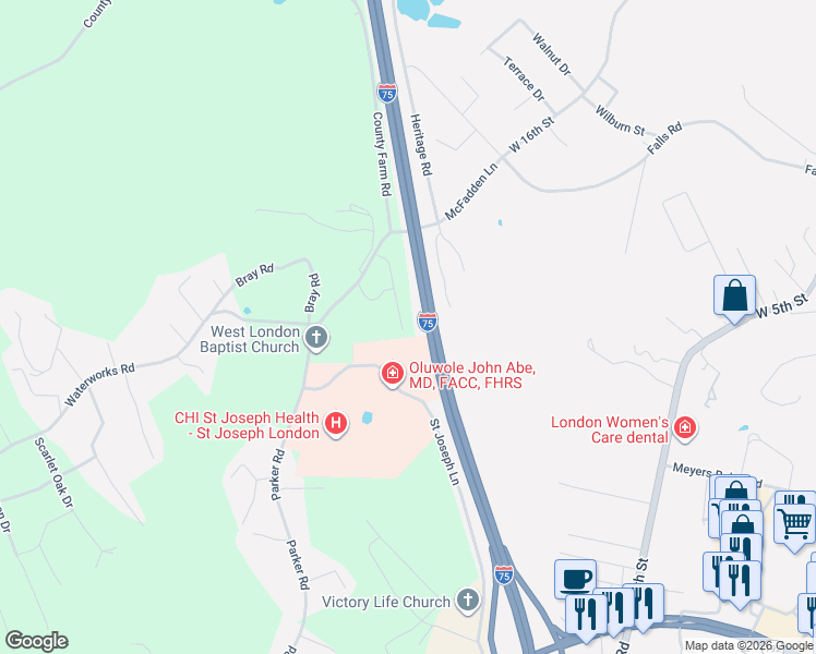 map of restaurants, bars, coffee shops, grocery stores, and more near 179 Cloud Lane in London