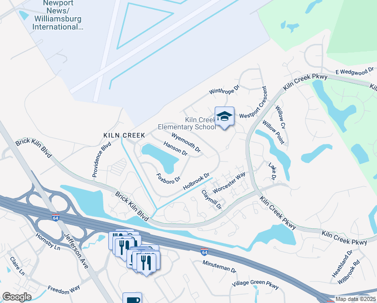 map of restaurants, bars, coffee shops, grocery stores, and more near 931 Hanson Drive in Newport News