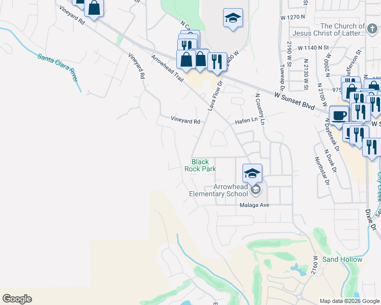 map of restaurants, bars, coffee shops, grocery stores, and more near 705 Lava Flow Drive in Santa Clara