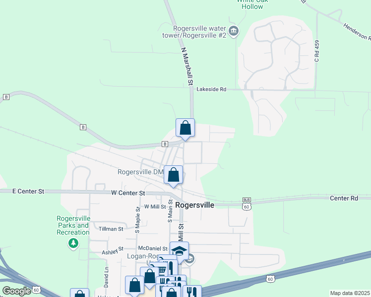 map of restaurants, bars, coffee shops, grocery stores, and more near 109 Beatie Street in Rogersville