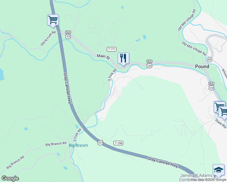 map of restaurants, bars, coffee shops, grocery stores, and more near 11241 Boggs Hollow Road in Pound