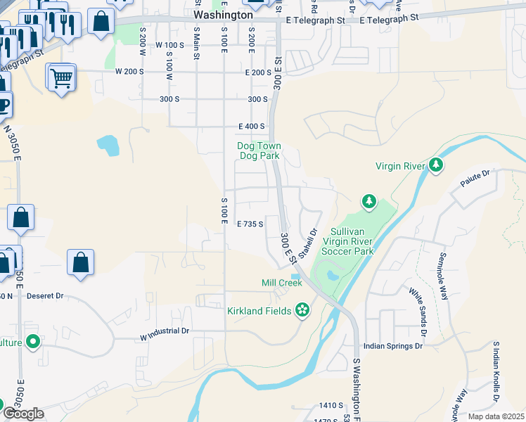 map of restaurants, bars, coffee shops, grocery stores, and more near 201 East 735 South in Washington