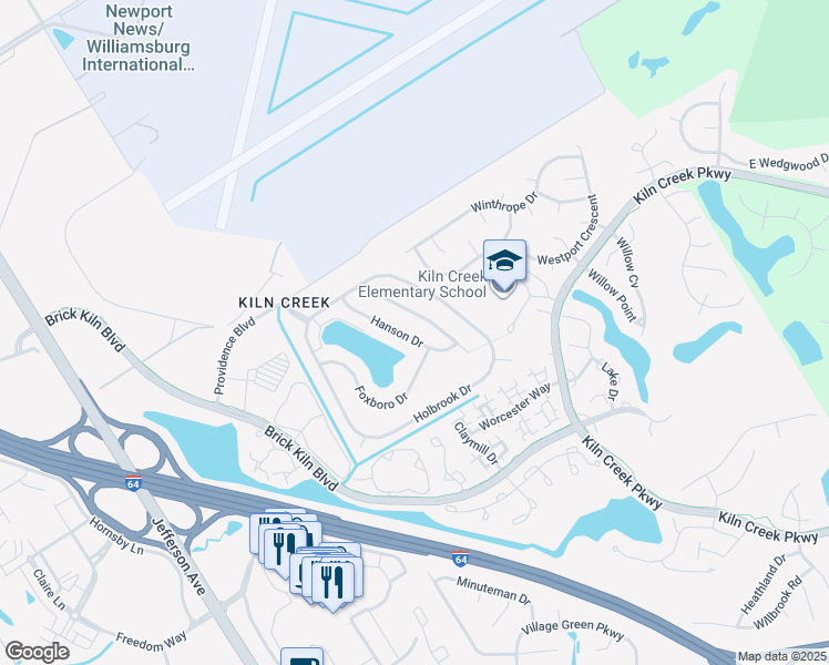 map of restaurants, bars, coffee shops, grocery stores, and more near 928 Hanson Drive in Newport News