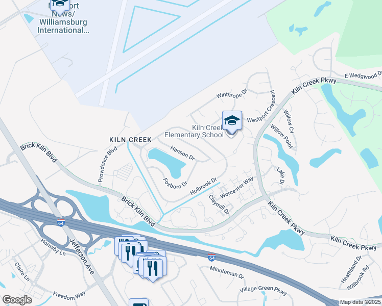 map of restaurants, bars, coffee shops, grocery stores, and more near 928 Hanson Drive in Newport News