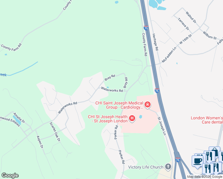 map of restaurants, bars, coffee shops, grocery stores, and more near 324 Parker Road in London