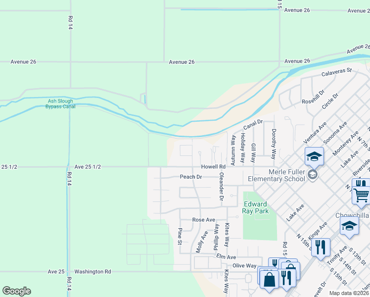 map of restaurants, bars, coffee shops, grocery stores, and more near 547 Blossom Drive in Chowchilla