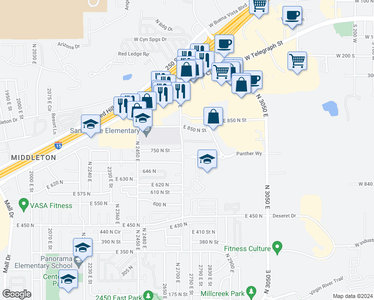map of restaurants, bars, coffee shops, grocery stores, and more near 790 2720 East Street in St. George
