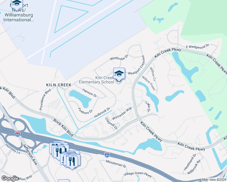 map of restaurants, bars, coffee shops, grocery stores, and more near 920 Holbrook Drive in Newport News