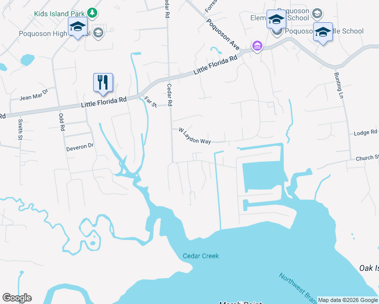 map of restaurants, bars, coffee shops, grocery stores, and more near 145 West Laydon Way in Poquoson