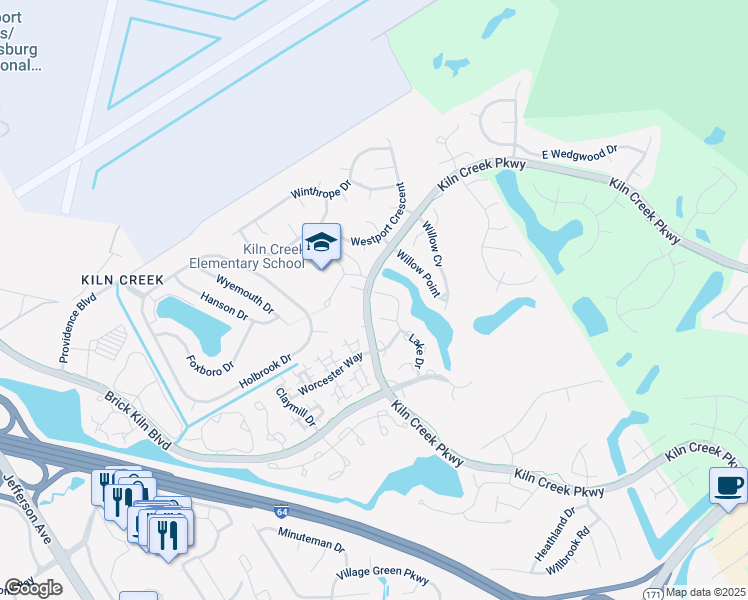 map of restaurants, bars, coffee shops, grocery stores, and more near 1369 Lake Drive in Newport News