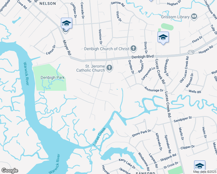 map of restaurants, bars, coffee shops, grocery stores, and more near 4 Jolama Drive in Newport News