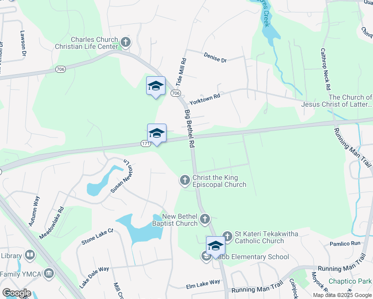 map of restaurants, bars, coffee shops, grocery stores, and more near 4303 Big Bethel Road in Yorktown
