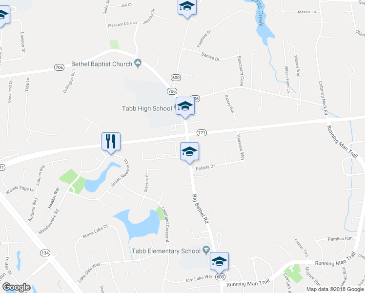 map of restaurants, bars, coffee shops, grocery stores, and more near 4303 Big Bethel Road in Yorktown