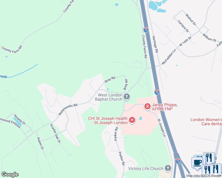 map of restaurants, bars, coffee shops, grocery stores, and more near 59 Bray Road in London