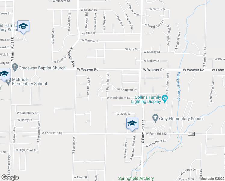 map of restaurants, bars, coffee shops, grocery stores, and more near 5111 South Forest Court in Springfield