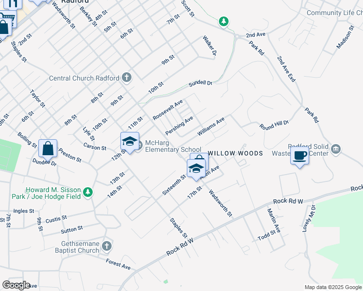 map of restaurants, bars, coffee shops, grocery stores, and more near 359 Williams Avenue in Radford
