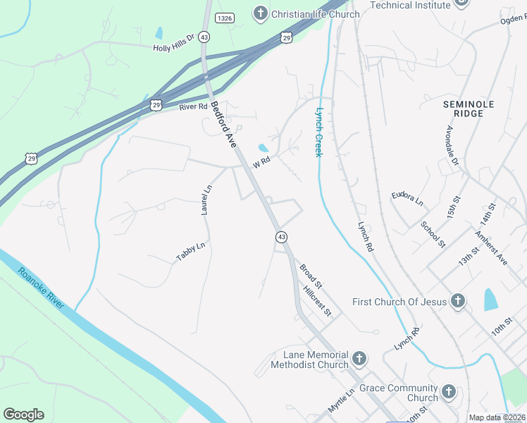 map of restaurants, bars, coffee shops, grocery stores, and more near 1706 Bedford Avenue in Altavista