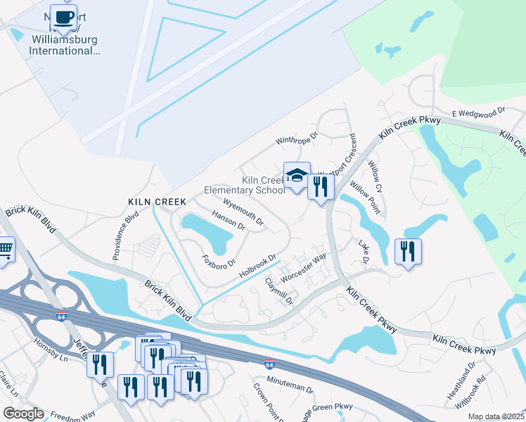 map of restaurants, bars, coffee shops, grocery stores, and more near 925 Holbrook Drive in Newport News
