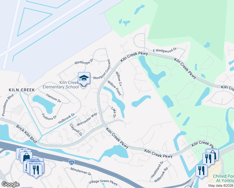 map of restaurants, bars, coffee shops, grocery stores, and more near 938 Willow Point in Newport News