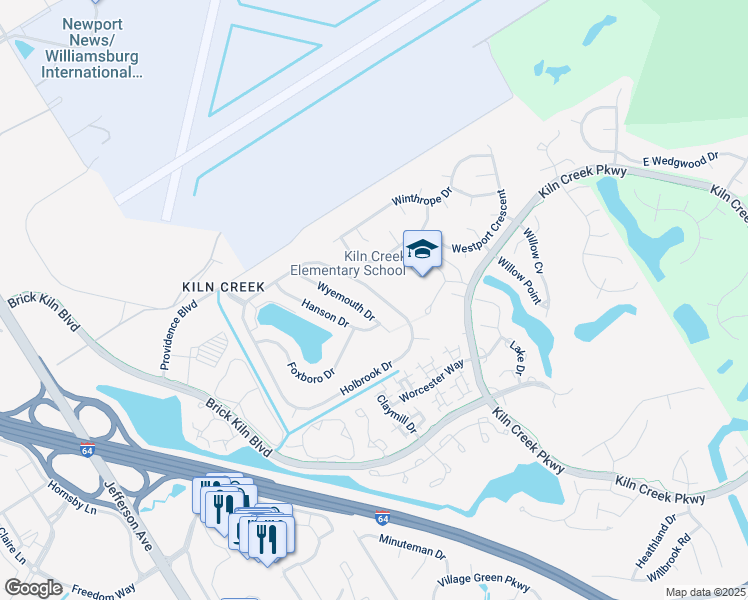 map of restaurants, bars, coffee shops, grocery stores, and more near 925 Holbrook Drive in Newport News