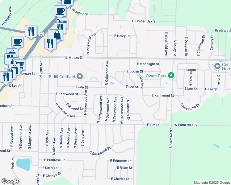 map of restaurants, bars, coffee shops, grocery stores, and more near 496 N Oakwood Ave in Republic