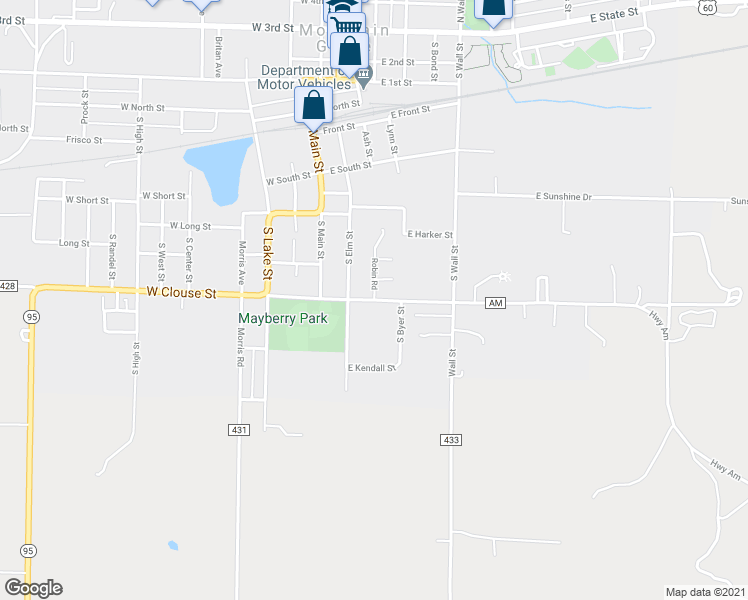 map of restaurants, bars, coffee shops, grocery stores, and more near 500 Robin Road in Mountain Grove