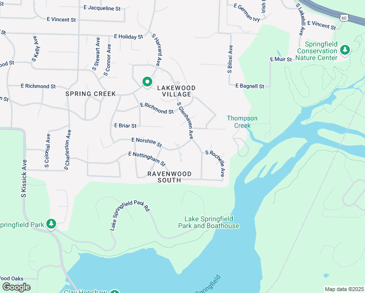 map of restaurants, bars, coffee shops, grocery stores, and more near 2162 East Norshire Court in Springfield