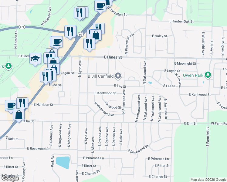 map of restaurants, bars, coffee shops, grocery stores, and more near 1526 E Lee St in Republic