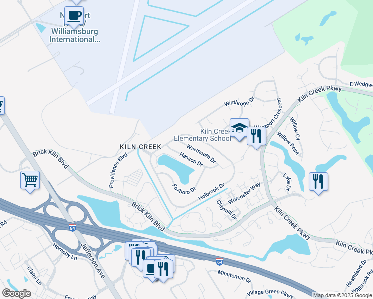 map of restaurants, bars, coffee shops, grocery stores, and more near 813 Wyemouth Drive in Newport News