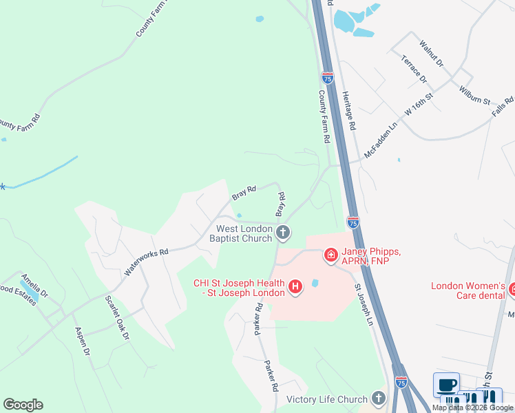 map of restaurants, bars, coffee shops, grocery stores, and more near 59 Bray Road in London