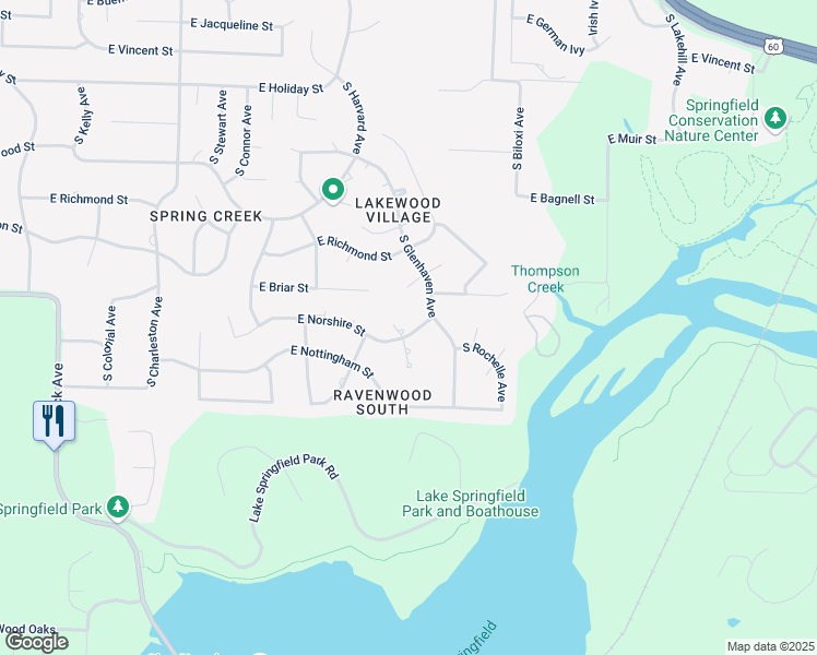 map of restaurants, bars, coffee shops, grocery stores, and more near 2162-2198 East Norshire Court in Springfield