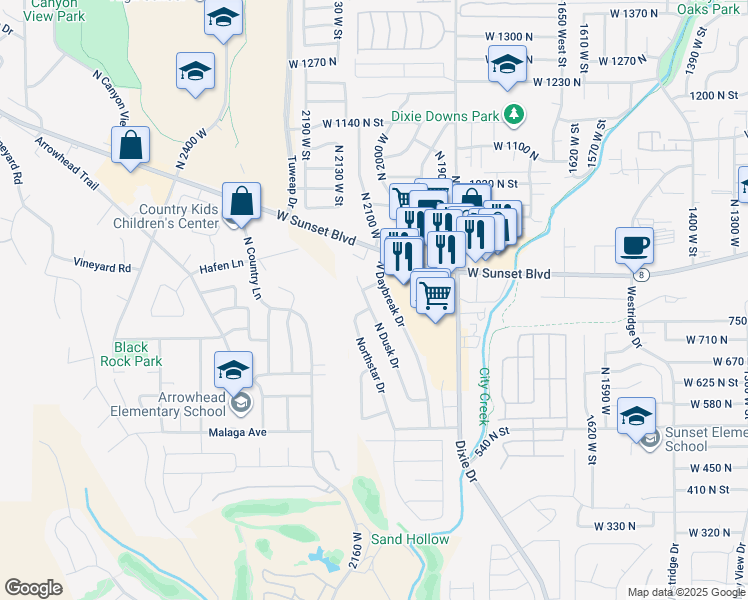 map of restaurants, bars, coffee shops, grocery stores, and more near 784 North Dusk Drive in St. George