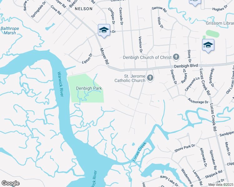 map of restaurants, bars, coffee shops, grocery stores, and more near 78 Deer Run Trail in Newport News