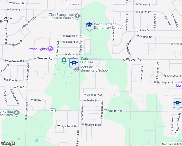 map of restaurants, bars, coffee shops, grocery stores, and more near 5106 S Burrows Ave in Springfield