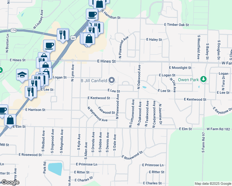 map of restaurants, bars, coffee shops, grocery stores, and more near 1620 East Lee Street in Republic