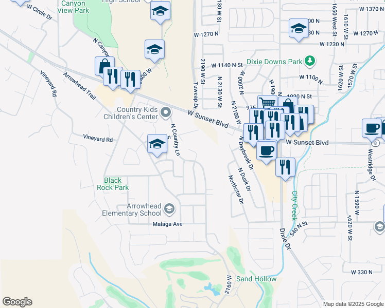 map of restaurants, bars, coffee shops, grocery stores, and more near 765 Country Place Court in Santa Clara