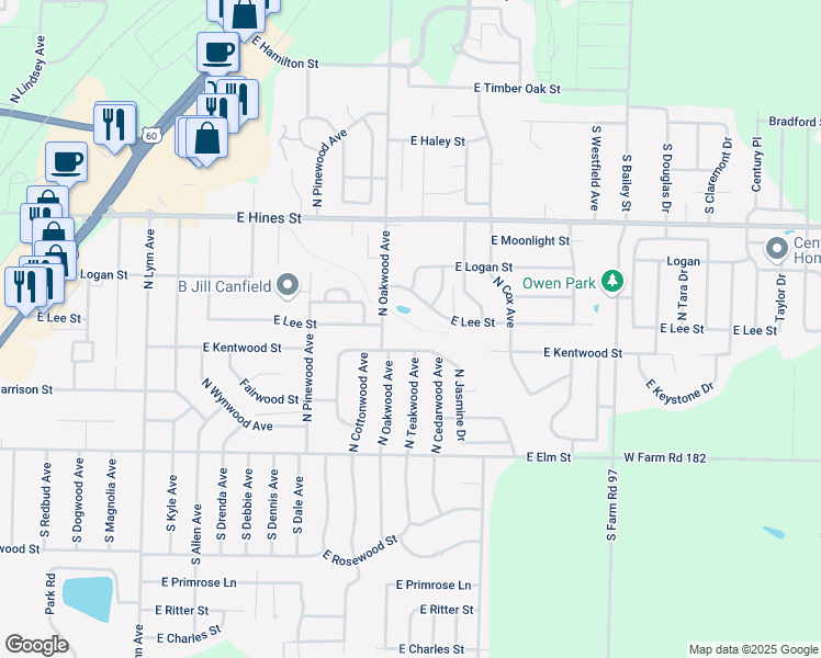 map of restaurants, bars, coffee shops, grocery stores, and more near 496 N Oakwood Ave in Republic