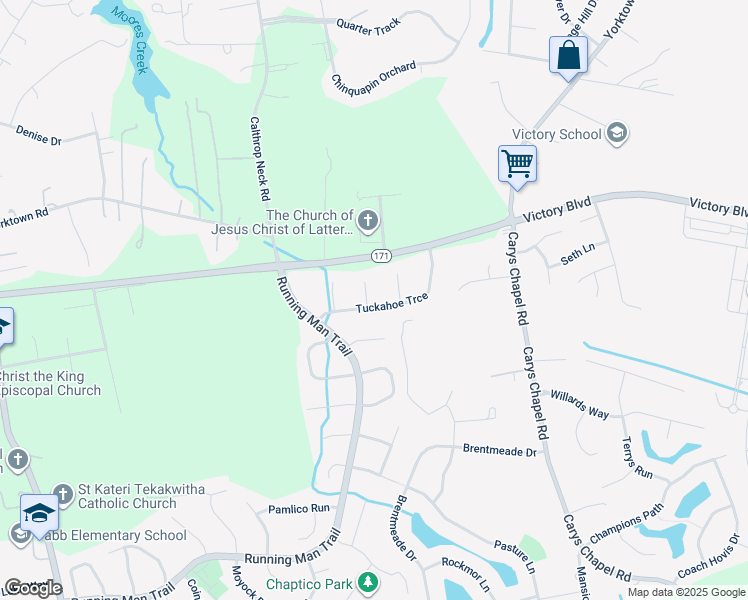 map of restaurants, bars, coffee shops, grocery stores, and more near 100 Occoquan Turning in Yorktown