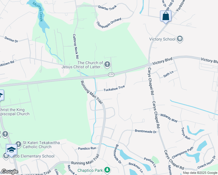 map of restaurants, bars, coffee shops, grocery stores, and more near 100 Occoquan Turning in Yorktown