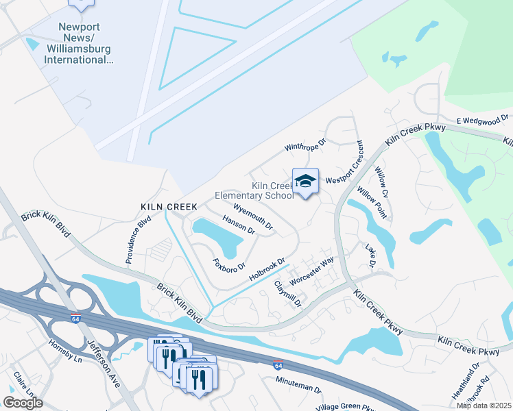 map of restaurants, bars, coffee shops, grocery stores, and more near 935 Holbrook Drive in Newport News