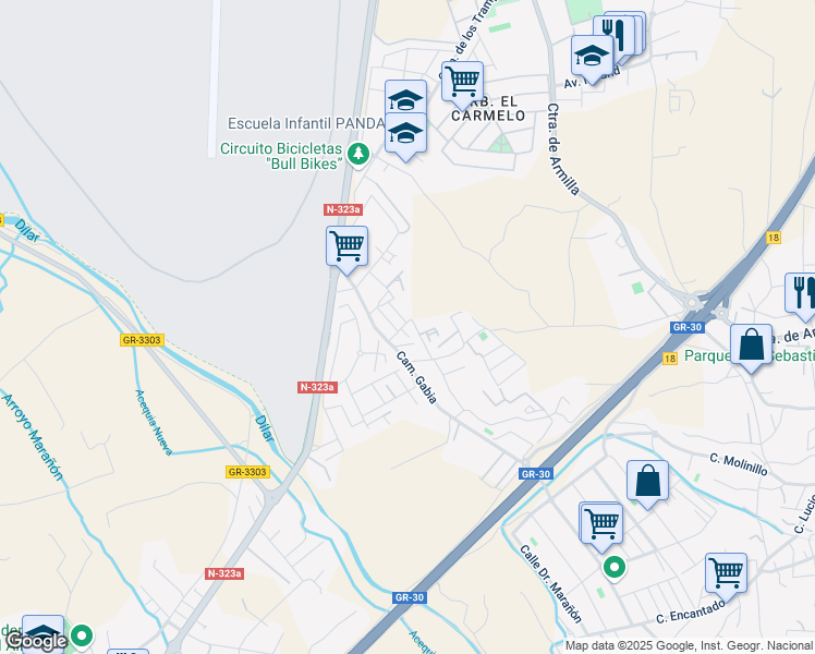 map of restaurants, bars, coffee shops, grocery stores, and more near 1 Calle Azucena in Ogíjares