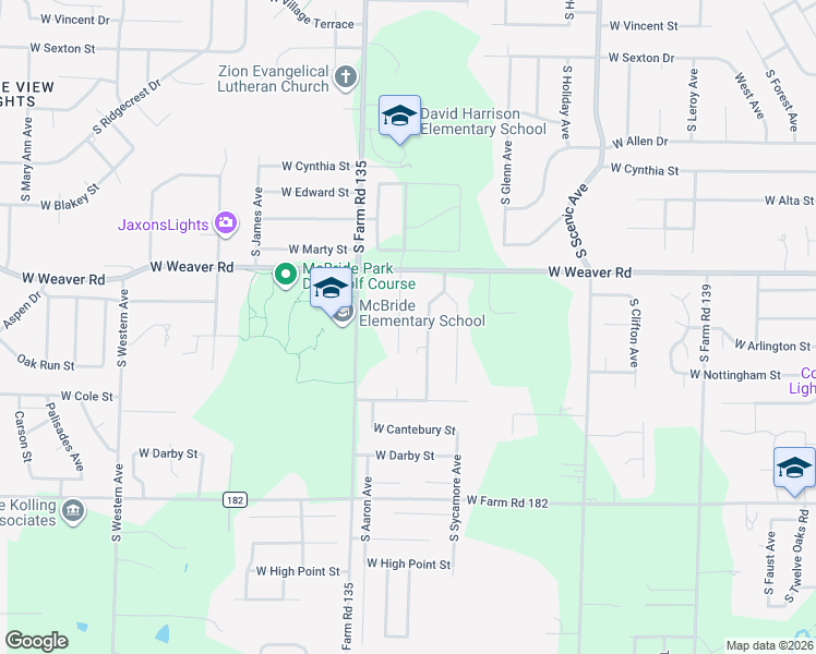 map of restaurants, bars, coffee shops, grocery stores, and more near 5106 South Burrows Avenue in Springfield